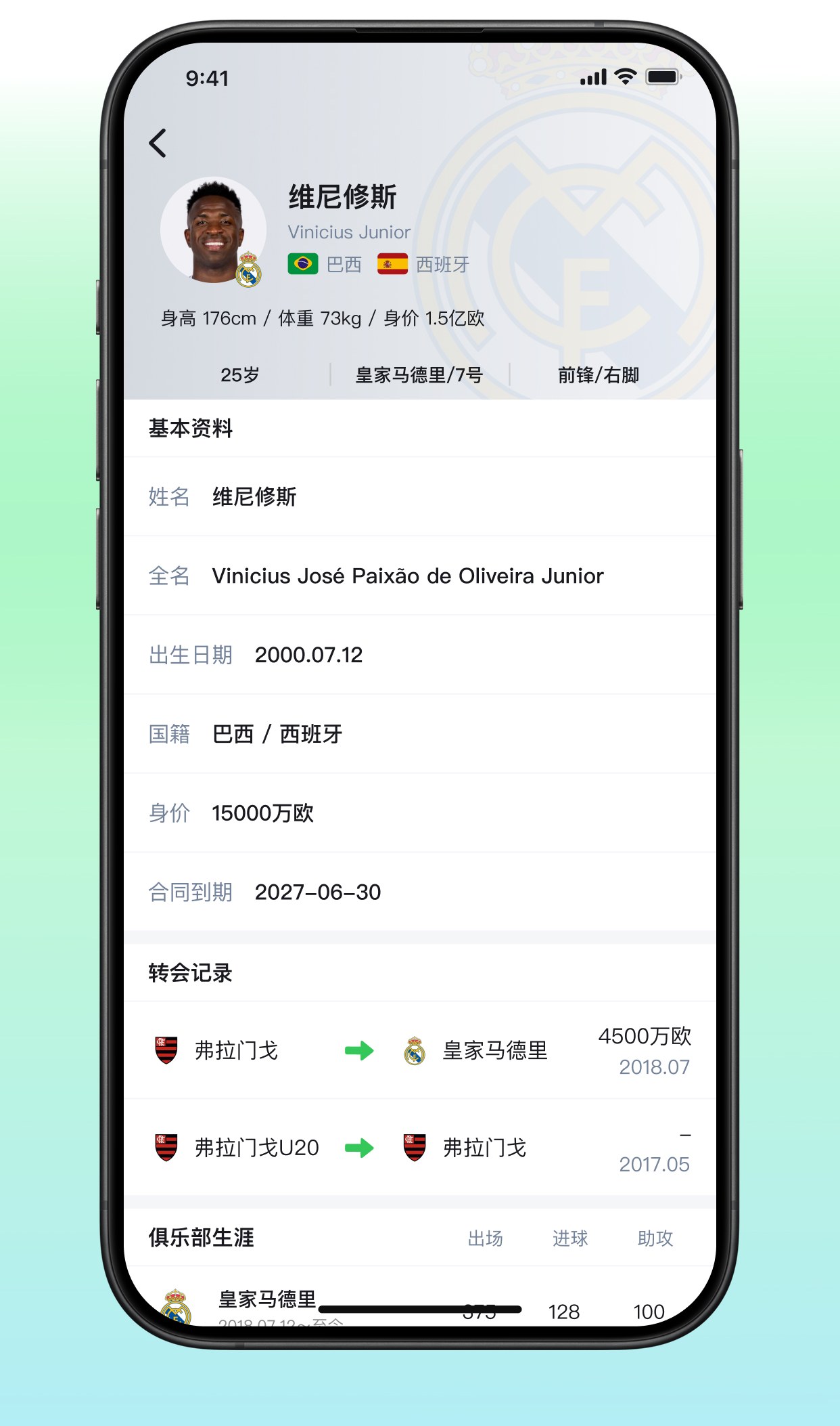 球员详细数据页面